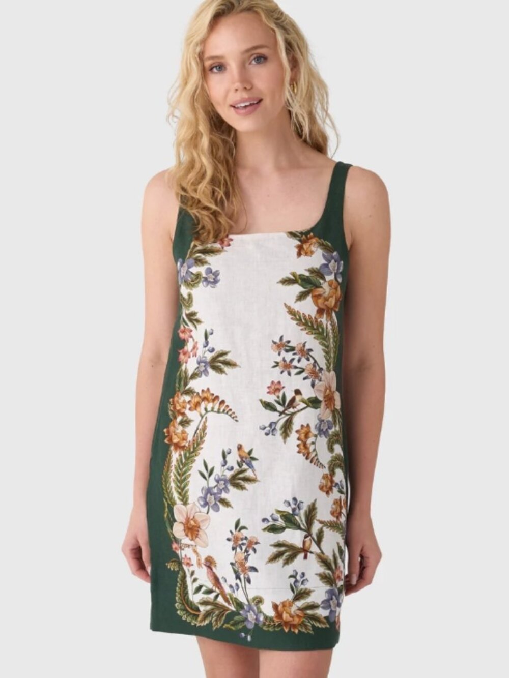 Farm Rio Green/Creme/Beige Tropical Sand Nature Mini Dress Sleeveless Large NWT